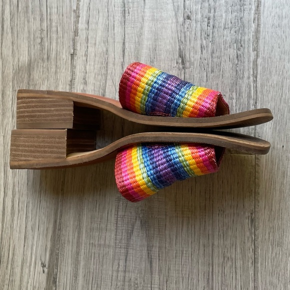 Lucky Brand Rainbow Color Woven Slide Sandals Stacked Heel Open Toe SZ 5.5 - Picture 11 of 13